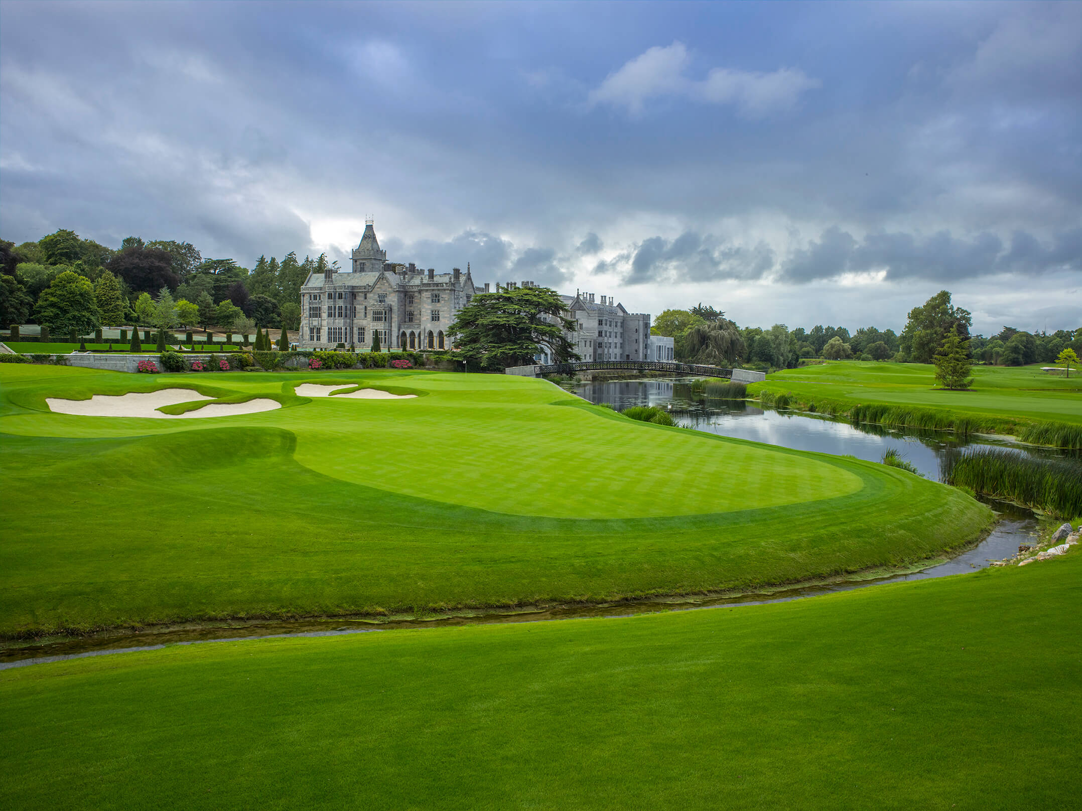 luxury golf resort at sunset